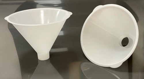 Description: Powder Funnel - 250mm
Material of Construction: Polypropylene (PP) - virgin
• Conforms to FDA 21 CFR 177.1520
• Conforms to EU Regulations 10/2011
• Conforms to EC Regulations 1935/2004
• BSE/TSE free
Method of Construction: Single piece, injection moulded
Maximum Diameter: 287mm
Overall Height: 200mm
Outside Diameter of Tip of Spout: 55mm
Inside Diameter of Tip of Spout: 50mm
Length of Spout: 30mm
Nominal Weight: 195g
Recommended Storage Conditions: Dry and ambient temperature