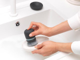 Brabantia Soap Dispensing Dish Brush with 2x Replacement Brush Heads - Dark Grey