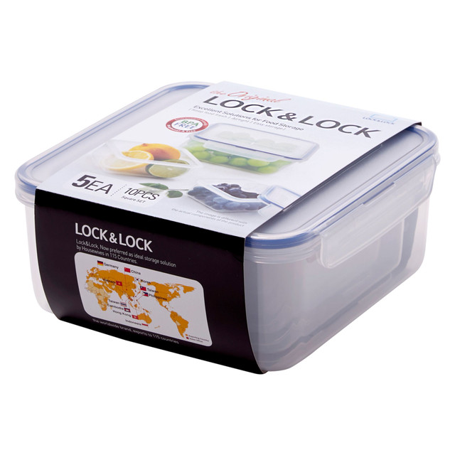 Lock & Lock Classic 5 Piece Square Container Set HPL980CLQ5
