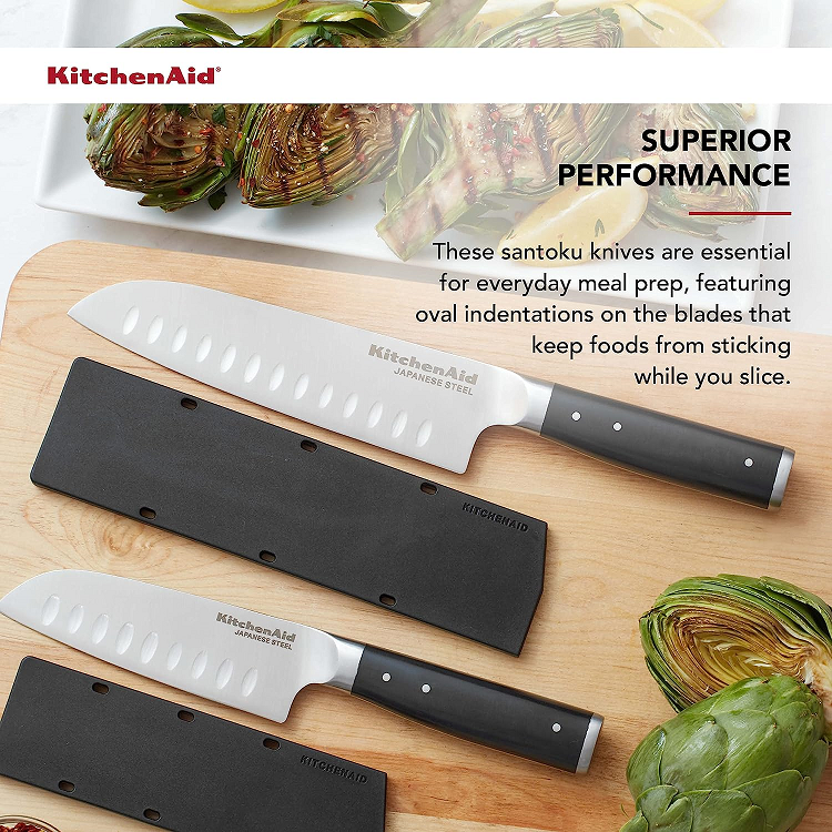 KitchenAid Gourmet 2 Piece Santoku Knife Set with Sheaths Organise and Store