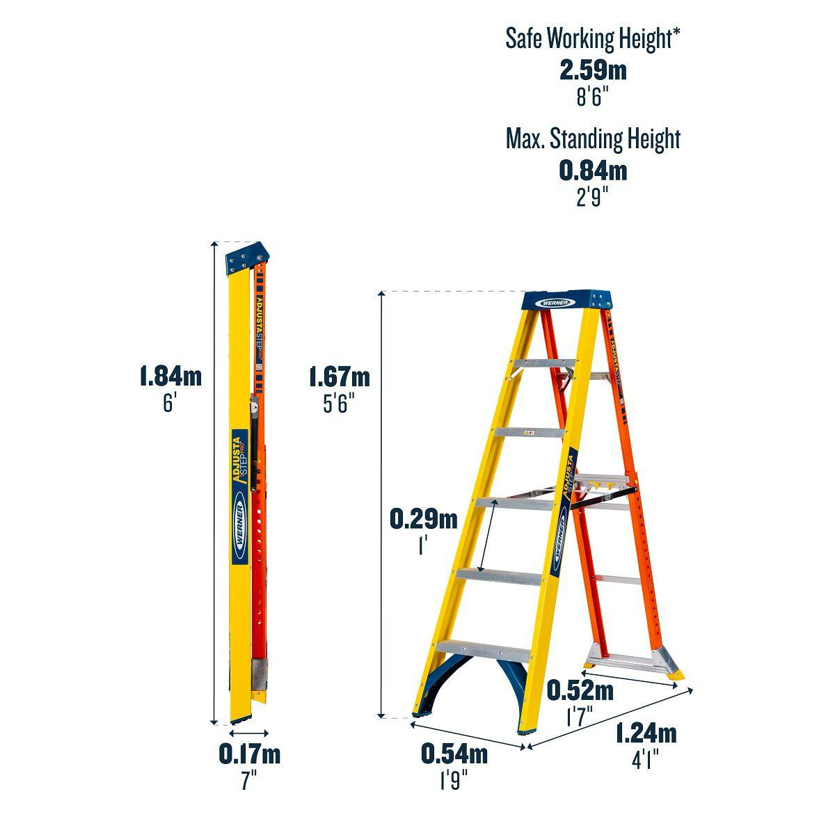 Werner AdjustaStep PRO® Fibreglass Stepladder 6 Tread