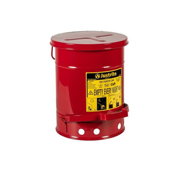  Justrite Steel Oily Waste Can - Red 20L 