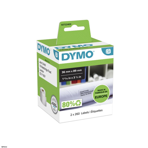  Dymo 99012 White Address Label 36 X 89mm. Pk/520 
