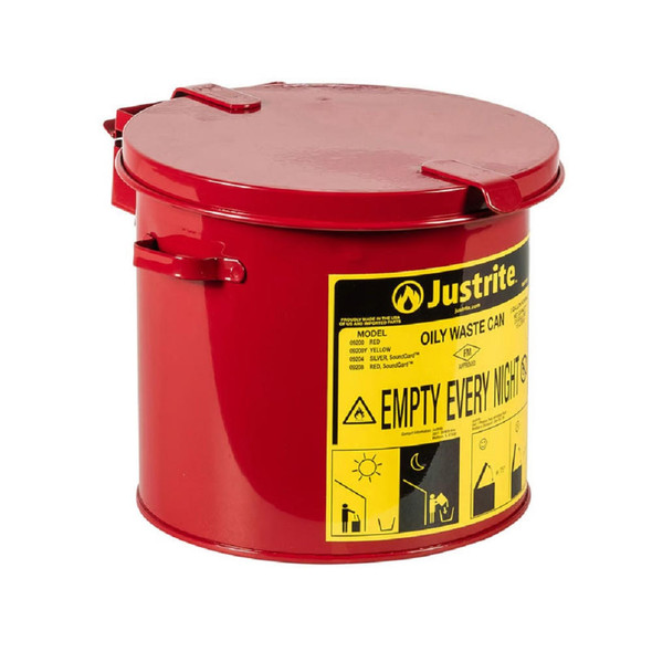  Justrite Red Countertop Oily Waste Can, 8 Litres/2 Gallon 