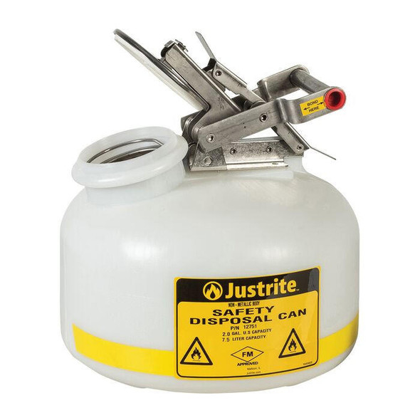  Justrite Poly Disposal Safety Can, Flame Arrester, White 