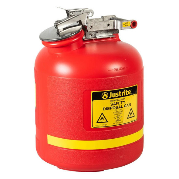  Justrite Red Poly Can for Liquid Disposal, 19 Litres / 5 Gallon 