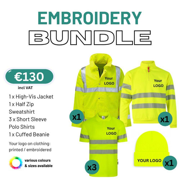  High-Vis Personalised Embroidered Workwear Bundle with Custom Logo, Name or Photo, Multiple Colours 