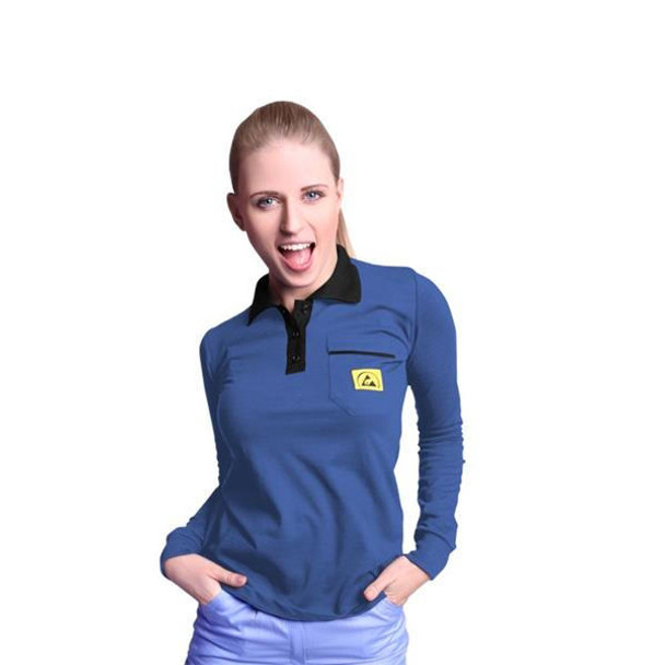 TSL Approved Women's ESD Long Sleeve Polo Shirt Blue 