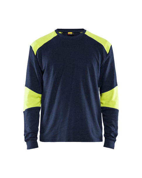  Blaklader Flame resistant long sleeve t-shirt Navy blue/Hi-vis yellow 