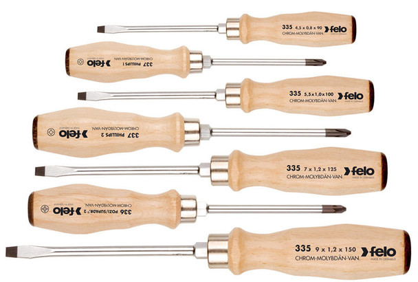  Felo 335 Screwdriver 7 piece set  with wooden handle and continuous blade 