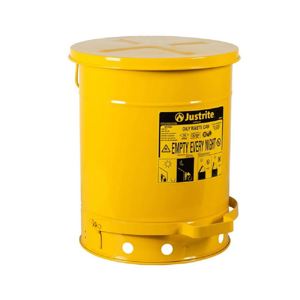  Justrite Foot Operated Oily Waste Can 35cm Dia x 46 cm H, 34L 