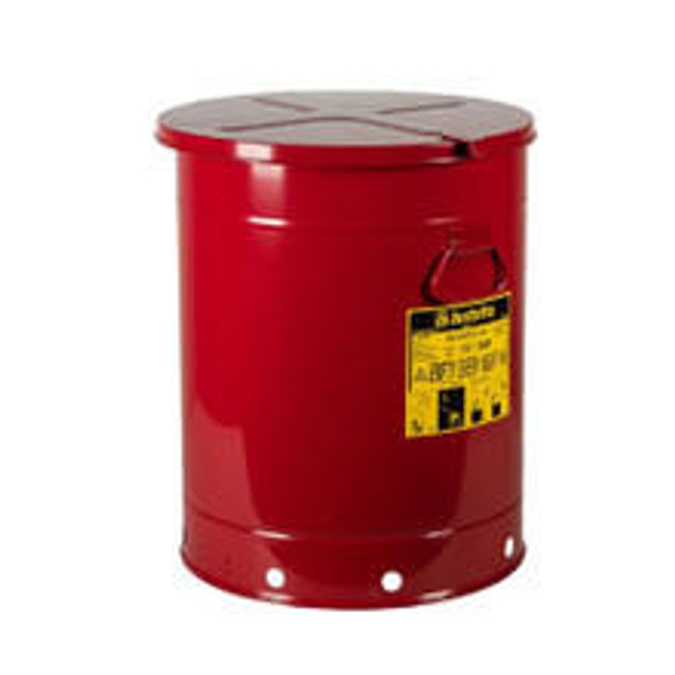  Justrite Red Hand-Operated Cover Oily Waste Can, 21 Gallons/80 Litres 