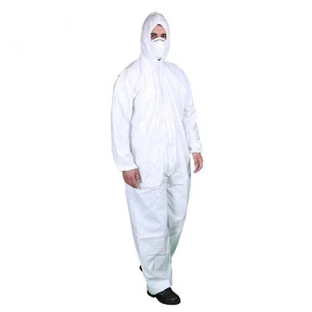 TSL Approved Microporous 45gsm antistatic White Coverall, w Hood, Knitted Cuffs, elastic back & Ankle, Zip 