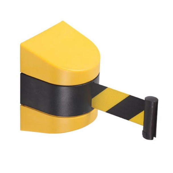 TSL Approved Wall Mounted Belt Barrier, Yellow case, Magnetic, 5m Long Retractable Tape 