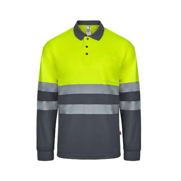  Velilla Long Sleeve Hi-Vis Polo Shirt, Grey/Yellow 