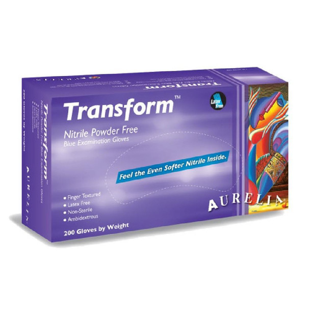  Aurelia Transform 200 Blue Glove 3.2mil Powder-Free Nitrile, Ambidextrous, 200 Box 