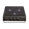 Stove Top Cover; Slide-In Cooktop; Black; Match Ignition; 9000 BTU Front Burners and 6500 BTU Rear Burners; 3 Burner; Removable Steel Grate