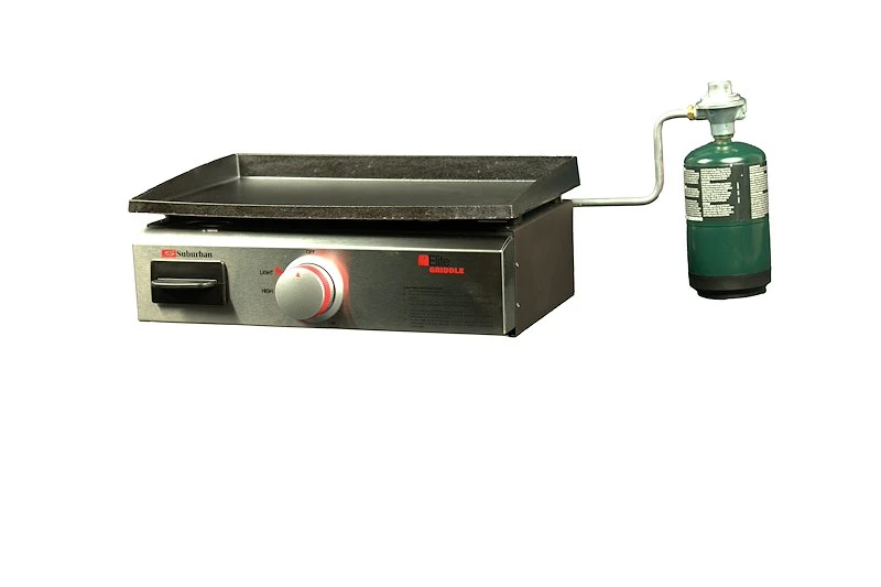 Griddle; Elite Series; For Outdoor Use; 18 Inch Width x 7-1/2 Inch Length x 15-1/4 Inch Depth Overall Dimension/ 18 Inch Width x 11-3/4 Inch Length Cooking Surface; Rectangular; Stainless Steel Control Panel; Single Burner; 11000 BTU; Piezo Ignition; Permanently Mount In Telescoping Drawer Slide; With 3/8 Inch Flare Gas Inlet; With Drip Tray