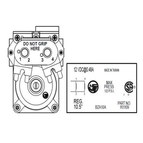 Gas Valve Solenoid; Seven Universe; Fits To Suburban Furnaces Gas Valve 161109/ 161122; 0.48 Amp/ 12 Volt DC; Maximum 1/2 PSI