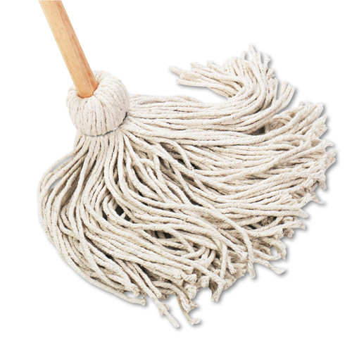 Handle/Deck Mops, #20 White Cotton Head, 54" Natual Wood Handle