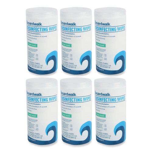 Disinfecting Wipes, 7 x 8, Fresh Scent, 75/Canister, 6 Canisters/Carton