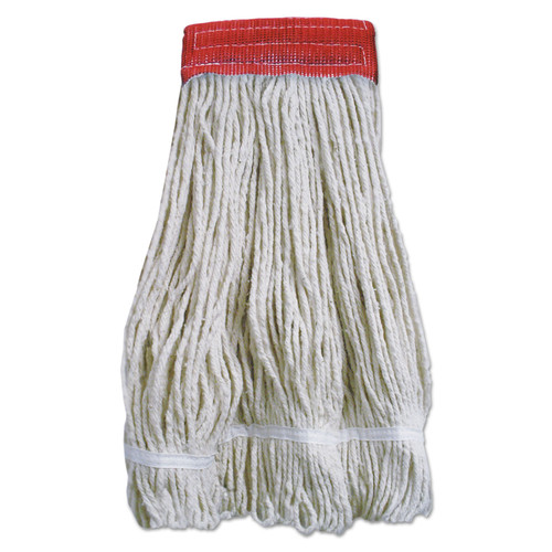 Wideband Looped-End Mop Heads, 20 Oz, Natural W/red Band, 12/carton