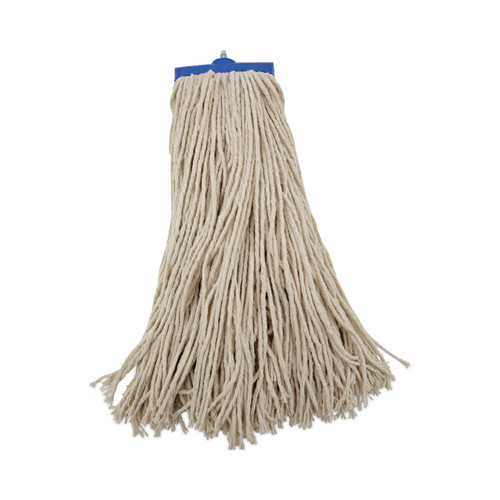 Mop Head, Economical Lie-Flat Head, Cotton Fiber, 20 oz, White, 12/Carton