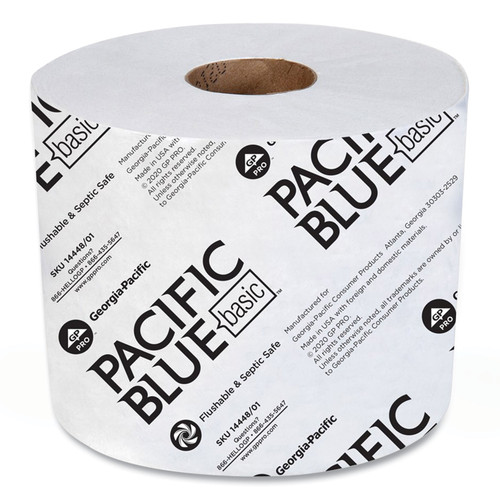 Pacific Blue Basic High-Capacity Bathroom Tissue, Septic Safe, 1-Ply, White, 1,500/roll, 48/carton