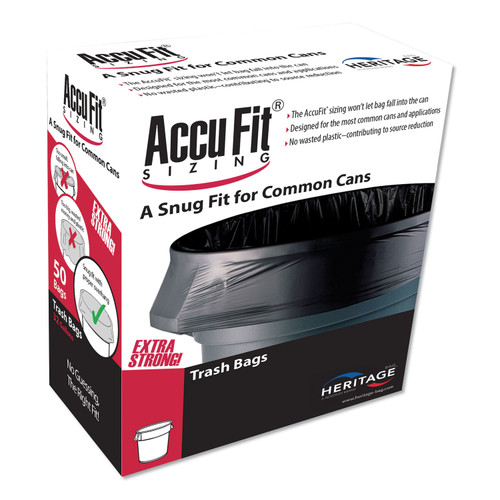 Linear Low Density Can Liners With Accufit Sizing, 23 Gal, 0.9 Mil, 28" X 45", Black, 50/box