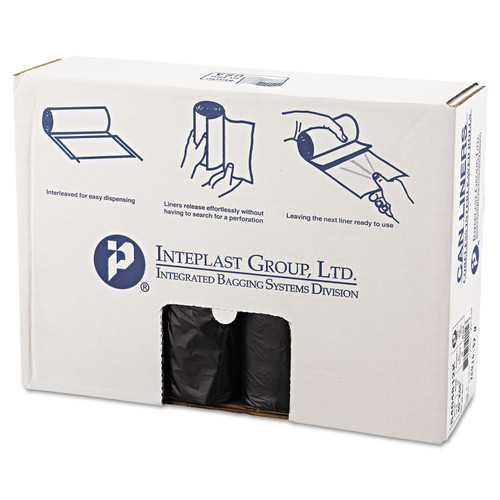 High-Density Interleaved Commercial Can Liners, 45 gal, 12 mic, 40" x 48", Black, 25 Bags/Roll, 10 Rolls/Carton