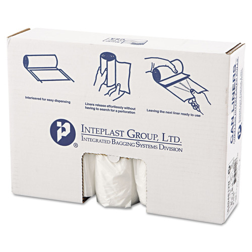 High-Density Interleaved Commercial Can Liners, 45 gal, 12 mic, 40" x 48", Clear, 25 Bags/Roll, 10 Rolls/Carton