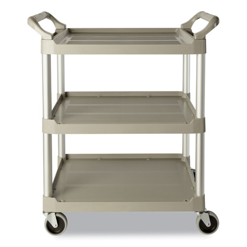 Three-Shelf Service Cart, Plastic, 3 Shelves, 200 lb Capacity, 18.63" x 33.63" x 37.75", Platinum