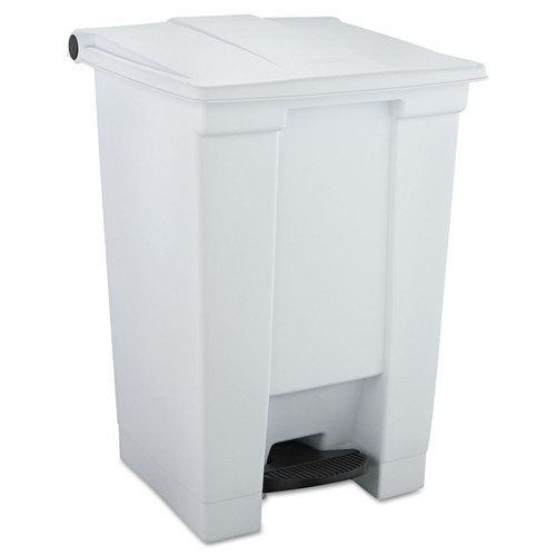 Indoor Utility Step-On Waste Container, 12 gal, Plastic, White