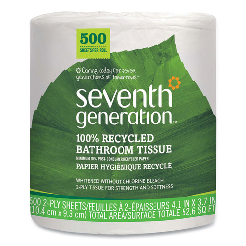 100% RECYCLED BATHROOM TISSUE, SEPTIC SAFE, INDIVIDUALLY WRAPPED ROLLS, 2-PLY, WHITE, 500 SHEETS/JUMBO ROLL, 60/CARTON