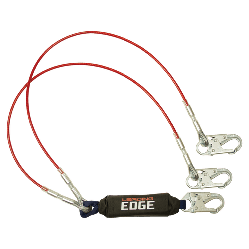 6' Leading Edge Cable Energy Absorbing Lanyard, Double-leg with Steel Snap Hooks (8354LEY)
