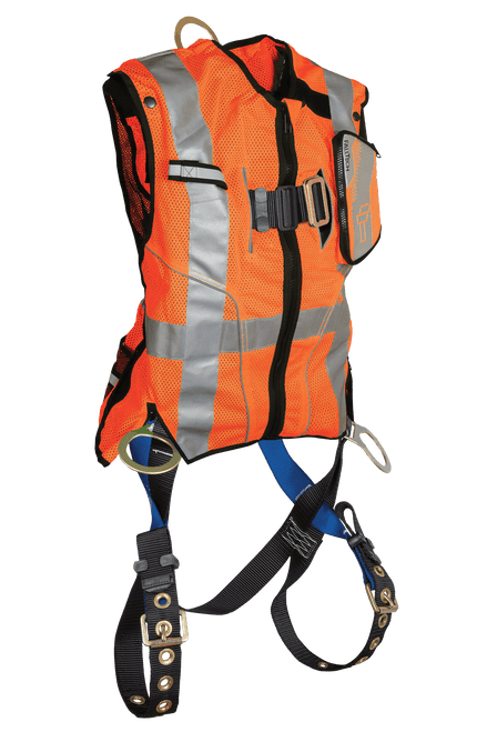 Hi-Vis Orange Class 2 Vest with 3D Standard Non-belted Full Body Harness (7018SMO)