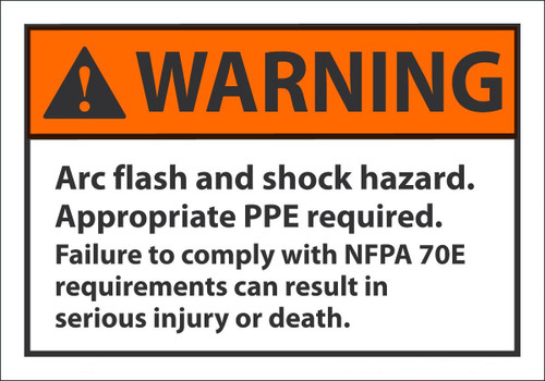 Warning Arc Flash And Shock Hazard Appropriate PPE Required 3-1/2" X 5" Adhesive Dura-Vinyl