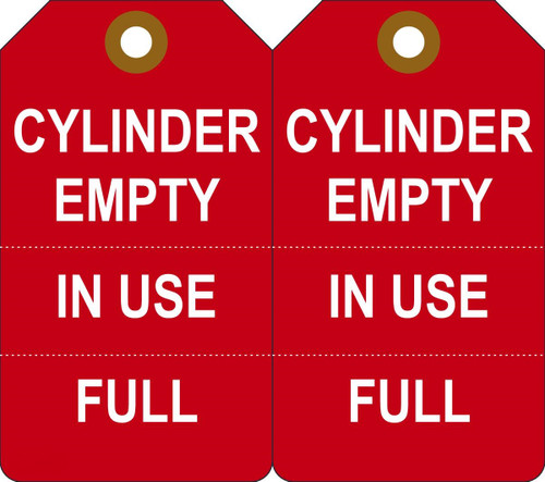 CYLINDER EMPTY IN USE FULL (Perforated), 5-3/4" x 3-1/4", Plastic w/Grommet, Pack 25