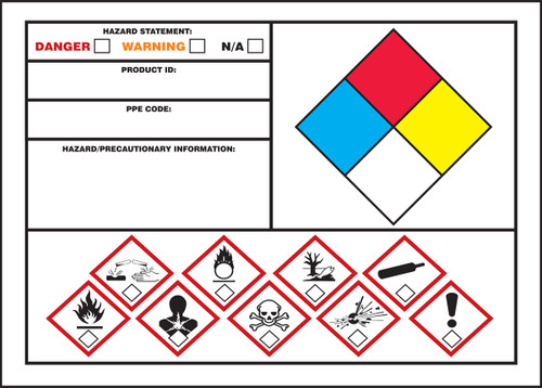 Haz-Com Label, GHS/NFPA Secondary Label, 3-1/2" x 5", Adhesive Poly