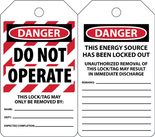 Lockout Tag, DANGER DO NOT OPERATE THIS LOCK/TAG MAY ONLY BE, 5-3/4" x 3-1/4", PF-Cardstock, Pack 25