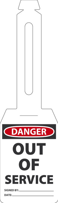 Loop n Strap Tag, DANGER OUT OF SERVICE, 5-1/4" x 3-1/4", Plastic, Pack 25