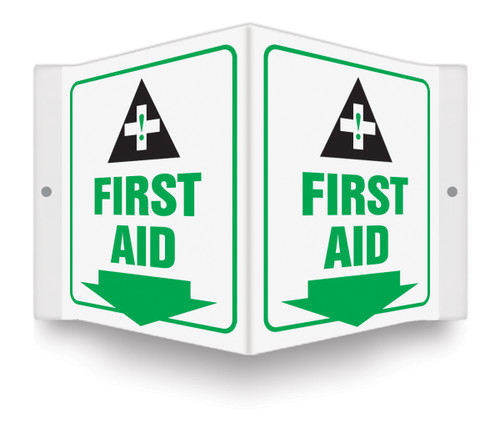3D Style, FIRST AID (Down Arrow), 6" x 5" Panel, Plastic
