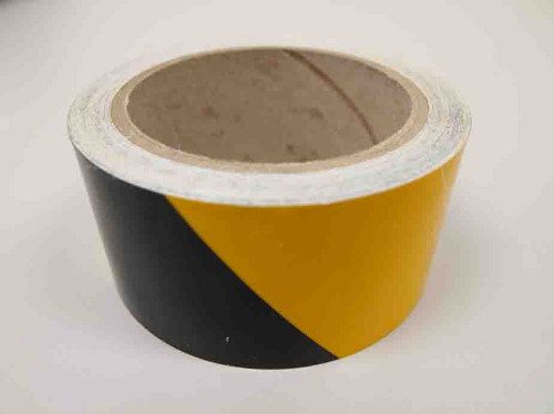 Reflective Marking Tape, Striped, 2" x 30-ft., 6-mil Adhesive Vinyl, Black/Yellow