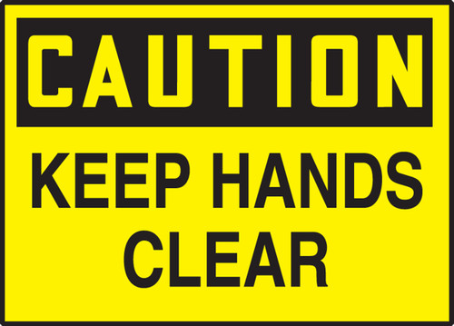 CAUTION KEEP HANDS CLEAR, 3-1/2" x 5", Adhesive Vinyl, Pack 5