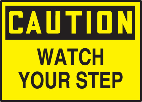 CAUTION WATCH YOUR STEP, 3-1/2" x 5", Adhesive Vinyl, Pack 5