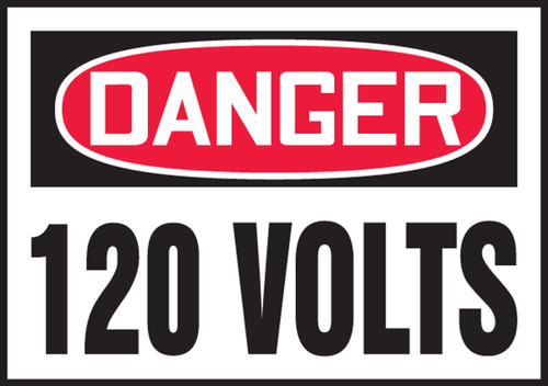 DANGER 120 VOLTS, 3-1/2" x 5", Adhesive Vinyl, Pack 5