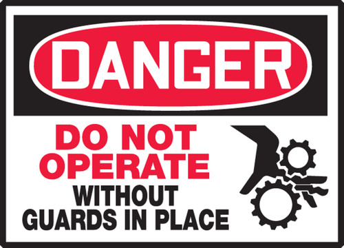 DANGER DO NOT OPERATE WITHOUT GUARDS IN PLACE (Graphic), 3-1/2" x 5", Adhesive Vinyl, Pack 5