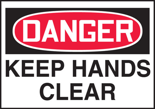 DANGER KEEP HANDS CLEAR, 3-1/2" x 5", Adhesive Vinyl, Pack 5