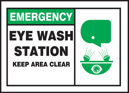 EMERGENCY EYE WASH STATION KEEP AREA CLEAR (Graphic), 3-1/2" x 5", Adhesive Vinyl, Pack 5