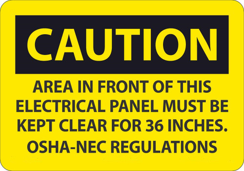 Safety Sign, CAUTION AREA IN FRONT OF ELECTRICAL PANEL, 7" x 10", Plastic